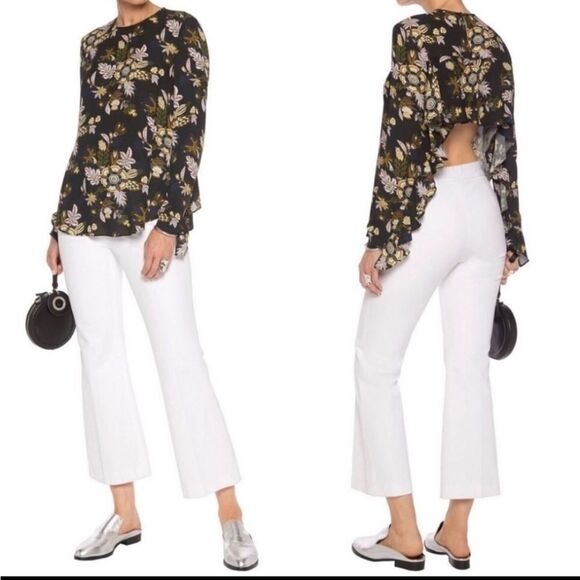 A.L.C. Cooper Silk Floral Open Back Long Sleeve Blouse sz 4 - Picture 11 of 15